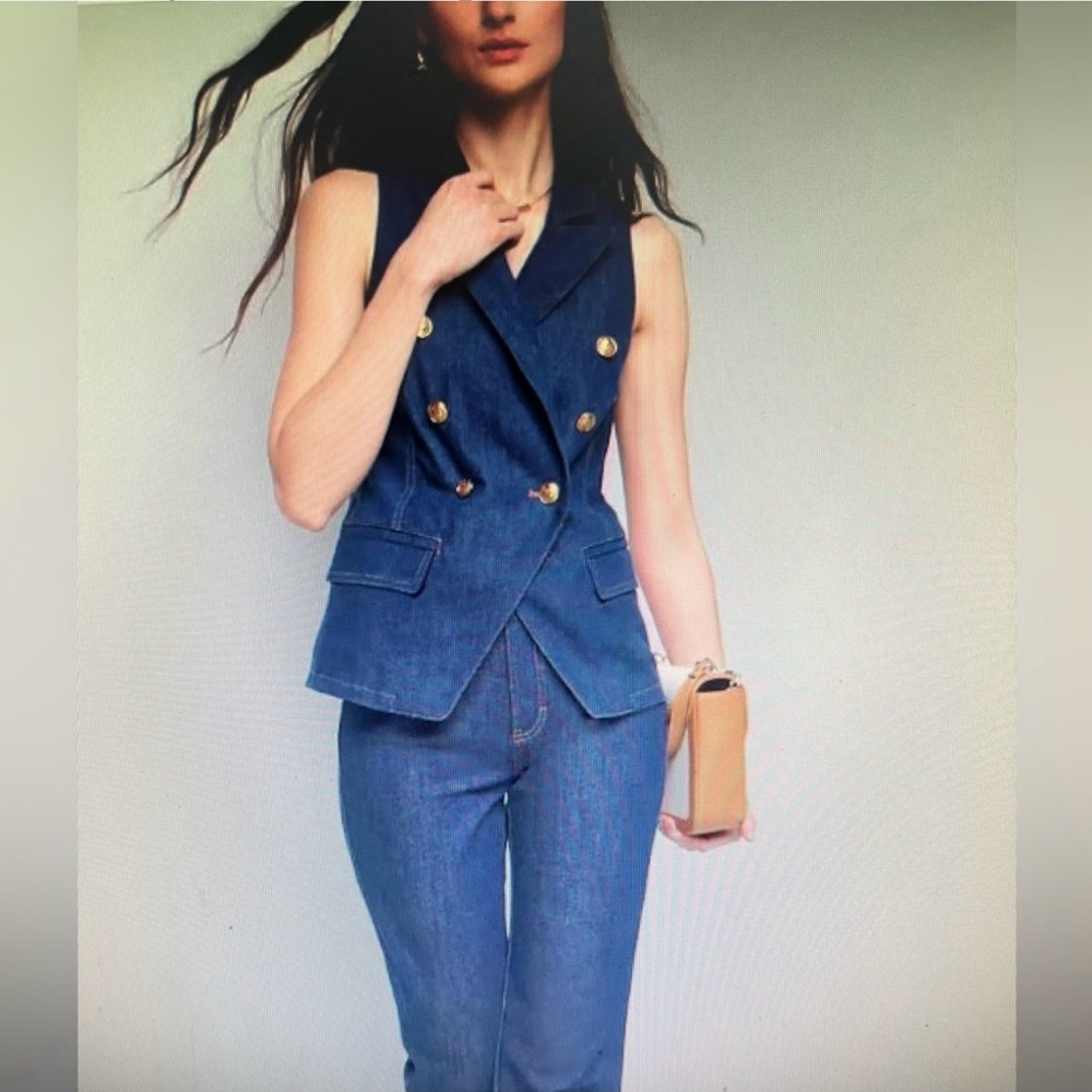 White House Black Market Denim Suiting Vest Size 8